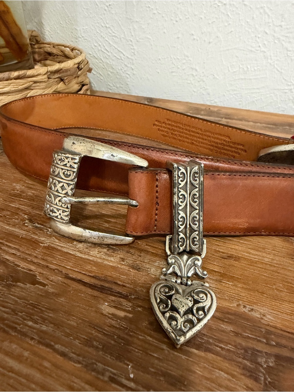 Brighton Tan Leather Belt with Ornate Silver Buckle